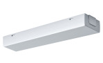 Stromeinspeisung URail 20,5 cm in modernem weißen Kunststoffdesign, von unten betrachtet.