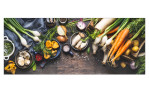Glasbild Kitchen Utensils 30 x 80 cm, verschiedene Gemüsesorten