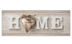Mehrfarbige Wanddeko: Pro-Art Leinwandbild "Home" 30 x 80 cm mit herzförmigem O aus rustikalem Holz.