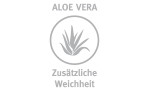 Graues Aloe-Vera-Symbol mit "ALOE VERA" oben und "Zusätzliche Weichheit" unten, für Paradies Nima Bio 135x200 cm.