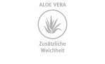 Graues Aloe-Vera-Pflanzen-Symbol mit dem Text "Paradies Kissen Softy Sinfonie Bio 80x80 cm" auf weißem Hintergrund.