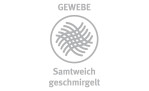 Graues Gewebesymbol mit "GEWEBE Samtweich geschmirgelt" für Paradies Ganzjahresbettdecke Nima Bio.