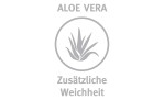 Graues Aloe-Vera-Pflanzen-Symbol in einem Kreis, mit dem deutschen Text Zusätzliche Weichheit und Paradies Ganzjahresbettdecke Nima Bio darüber.
