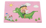 Platzmatte Happy Zoo Drache pink von Ritzenhoff & Breker, Deko mit Mädchen auf grünem Drachen und Hund, 30x45cm.