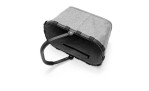 Reisenthel Einkaufskorb Carrybag aus grauem Polyester mit schwarzem Griff, Aluminiumrahmen und Reißverschluss-Innentasche.