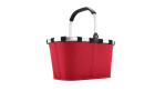 Reisenthel Einkaufskorb Carrybag-roter Polyesterkorb mit schwarz-silbernem Aluminiumgriff, auf weißem Hintergrund.