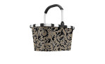 Der Reisenthel Einkaufskorb Carrybag ist ein faltbarer Korb in schwarz/beigem Damast auf recyceltem Polyester mit schwarzem Griff.