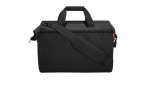 Die Reisenthel Reisetasche Allrounder L Pocket in Schwarz verfügt über ein Trolleyfach, zwei Tragegriffe und einen verstellbaren Schultergurt.