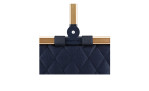 Nahaufnahme des Reisenthel Einkaufskorb Carrybag in gestepptem Marineblau auf einem Aluminiumrahmen.