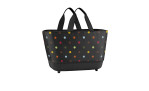 Der Reisenthel Einkaufskorb Shoppingbasket aus schwarzem Recycling-Polyester mit bunten Punkten in verschiedenen Größen.