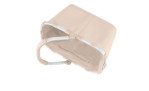 Der Reisenthel Einkaufskorb Carrybag MH Limited Edition ist aus beigem Polyester in einem Sandton, mit silbernem Rahmen und Griff, mit schräger Draufsicht.