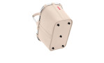 Der Reisenthel Einkaufskorb Carrybag MH Limited Edition hat einen Aluminiumgriff und fünf schwarze Nieten auf beigem Polyester.