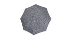Der Reisenthel Regenschirm Umbrella Pocket Classic zeigt einen weißen geometrischen Druck auf recyceltem Polyester, vollständig geöffnet.