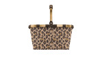 Rechteckiger Einkaufskorb Carrybag von Reisenthel in Leo Macchiato Druck, brauner Griff, recyceltes Polyestergewebe.