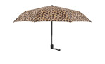 Reisenthel Regenschirm Pocket Duomatic mit Leopardenmuster, schwarzem Griff, Handschlaufe und recyceltem Polyester.
