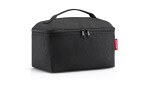 Schwarze Kosmetiktasche Beautycase von Reisenthel aus recyceltem Polyester mit Doppelreißverschlüssen, Tragegriff & rotem Seitenanhänger.