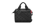 Reisenthel Umhängetasche Allrounder Cross: Schwarz gepunktete Tasche aus Polyester mit kurzen Henkeln & verstellbarem Schultergurt.