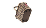 Einkaufskorb Carrybag XS von Reisenthel mit Leopardenmuster, braunen Trägern, goldenen Akzenten und schwarzen Füßen.