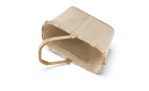 Beigefarbener Reisenthel Einkaufskorb Carrybag in Cord Sand mit geschwungenem Henkel, Draufsicht mit Innenfach und strukturierten Seiten.