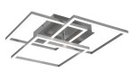 Reality LED-Deckenleuchte Mobile: Deckenleuchte in mattem Nickel mit 4 überlappenden, beleuchteten, quadratischen Metallrahmen.