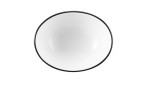 Eine Seltmann Bowl Schüssel Black Line 9 cm, weiß mit schwarzem Rand, von oben gesehen, auf einem schlichten weißen Hintergrund.