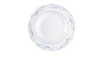Suppenteller Desiree 22,4 cm aus Porzellan in weiß mit klassichen Akzenten in blau. Ansicht von oben.