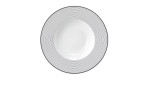 Suppenteller No Limits 23,5 cm aus weißem Porzellan mit Rand in anthrazit. Ansicht von oben.
