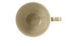 Draufsicht auf eine Seltmann Milchkaffeeobere Beat Sandbeige 350 ml Tasse mit Henkel auf weißem Hintergrund.