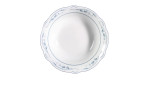 Dessertschale Desiree 15,5 cm aus weißem Porzellan mit blauen Akzenten. Ansicht von oben.