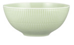 Die Seltmann Schüssel Amina 21,5 cm ist eine hellgrüne Porzellanschale mit vertikalen Rillen und einer glänzenden Oberfläche.