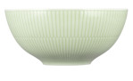 Die Seltmann Schüssel Amina 21,5 cm ist eine blassgrüne Keramikschale mit vertikalem Rippenmuster und Porzellanoptik.