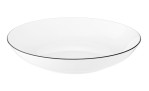 Suppenteller Lido 21,1 cm aus weißem Porzellan mit scharzem Akzent.