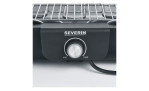 Nahaufnahme des Severin SEVERIN Tischgrill mit Grillrost's Schwarz Temperaturanzeige mit "MIN" und "MAX" beschriftet.