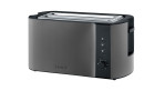 SEVERIN Langschlitz-Toaster von Severin in dunklem Edelstahl und Schwarz, mit seitlichen Bedientasten und Zifferblatt.