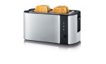 Der SEVERIN Langschlitz-Toaster von Severin toastet 4 Scheiben und ist ein stilvolles Edelstahl Küchenzubehör.