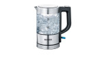 Der Severin Mini-Glaswasserkocher 500 ml kocht Wasser mit sichtbaren Blasen in seinem transparenten Glasdesign.