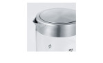 Nahaufnahme des Severin SEVERIN Mini-Glaswasserkochers 500 ml mit Deckel und Ausguss auf weißem Hintergrund.