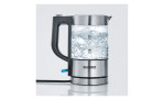 Severin SEVERIN Mini-Glaswasserkocher 500 ml mit Wasserstandsanzeige, schwarzem Griff und Edelstahlakzenten.