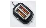 Ein SEVERIN Toaster von Severin mit zwei Schlitzen röstet Brot, während orangefarbene Heizelemente im Inneren leuchten.
