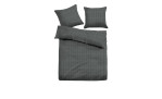 Bettwäsche von der Marke Tom Tailer in Schwarz mit Streifen. Sie hat ein Maß von 155 x 220 cm. Mit zwei Kissen zusehen.