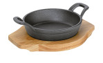 BBQ Gusseisen-Pfanne mit Holzbrett, Durchmesser 16 cm