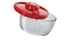 Salatschleuder mit rotem Deckel, Ansicht halboffen