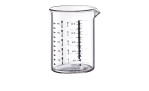 Der Küchenprofi Messbecher 150 ml ist ein transparenter Glasbecher mit schwarzer mL- und oz-Markierung.