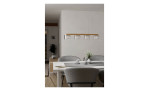 Modernes Esszimmer mit weißem Tisch, grauen Stühlen, holzfarbenen Akzenten, und der LED-Hängeleuchte Portico-Z 88 cm darüber.