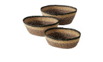 Drei Korb Babou Groß braune Körbe mit schwarzem Rand, aus natürlichen Materialien, auf weißem Hintergrund.