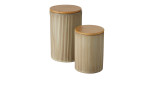 Boltze Vorratsdose Marony 21 cm, beige, gerippt, zylindrisch mit Holzdeckel, Ø13 cm, auf weißem Grund.