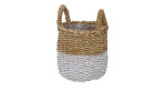 Der Boltze Pflanzkorb 26 cm aus Seegras, zwei Henkel, oben braun, unten weiß, isoliert auf weißem Hintergrund.