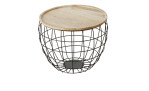 Tisch Ayris 42 cm mit Holzplatte und schwarzem Metallkorb - stilvolles Wohnaccessoire für Ihr Zuhause.