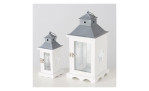 Ein Paar Laterne Davos 24,5 cm in weiß, hergestellt aus Metall und Glas.