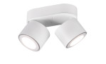 Die Trio LED-Deckenleuchte Taurus ist eine moderne Deckenleuchte aus weißem Metall mit zwei verstellbaren Spots, inklusive Leuchtmittel.
